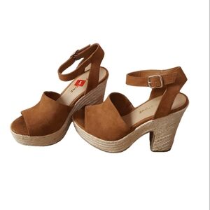 Sandals Womens Shoes Brown Fey Espadrille Suede Platform Casual Dress Size 5.